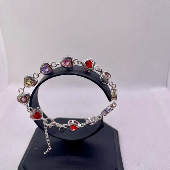 Multi color heart chain bracelet 925 sterling silver 8” adjustable - Picture 7 of 8